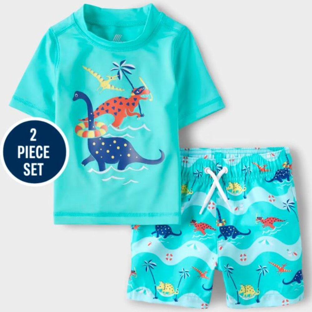 NWT The Children's Place Baby Boys Graphic Swimsuit Set - Aqua